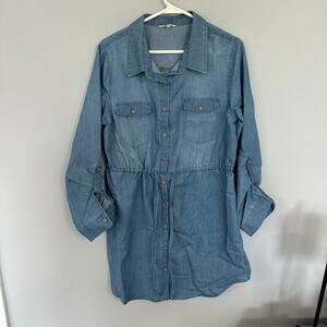 Ci Sono Blue Chambray Button Down Shirt Dress Women's Size Large Knee Length